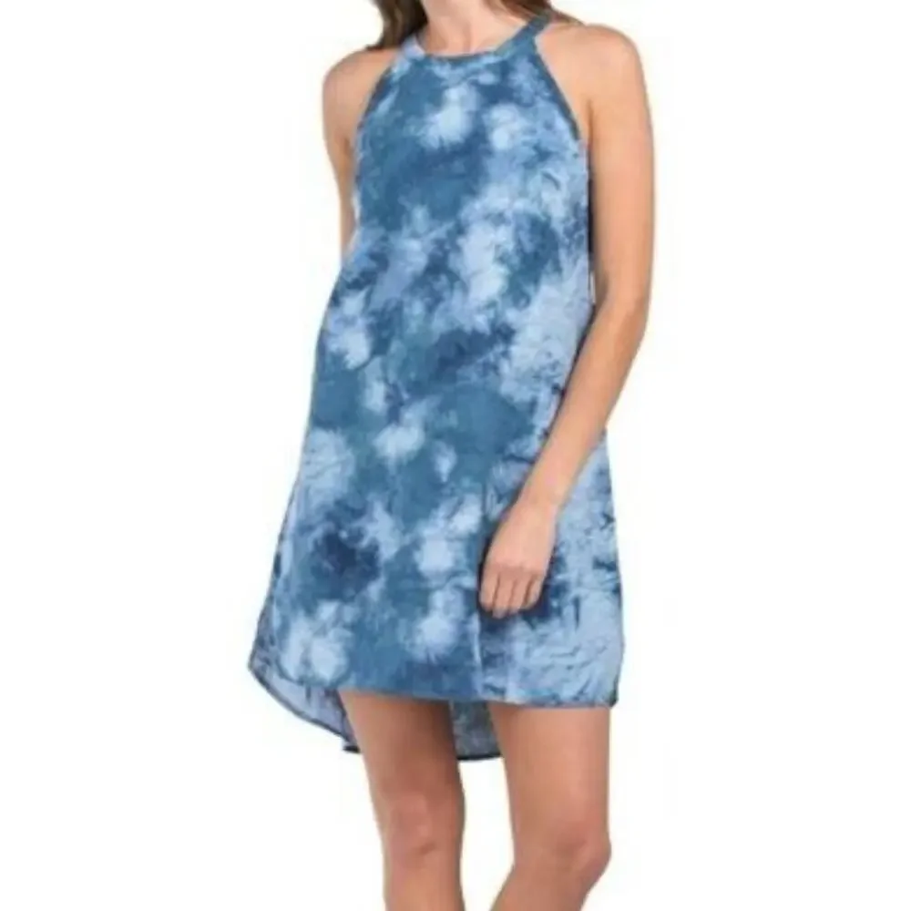 NWT Cynthia Rowley Women's Linen Tie Dye Print Hi-Low Hem Halter Mini Dress
